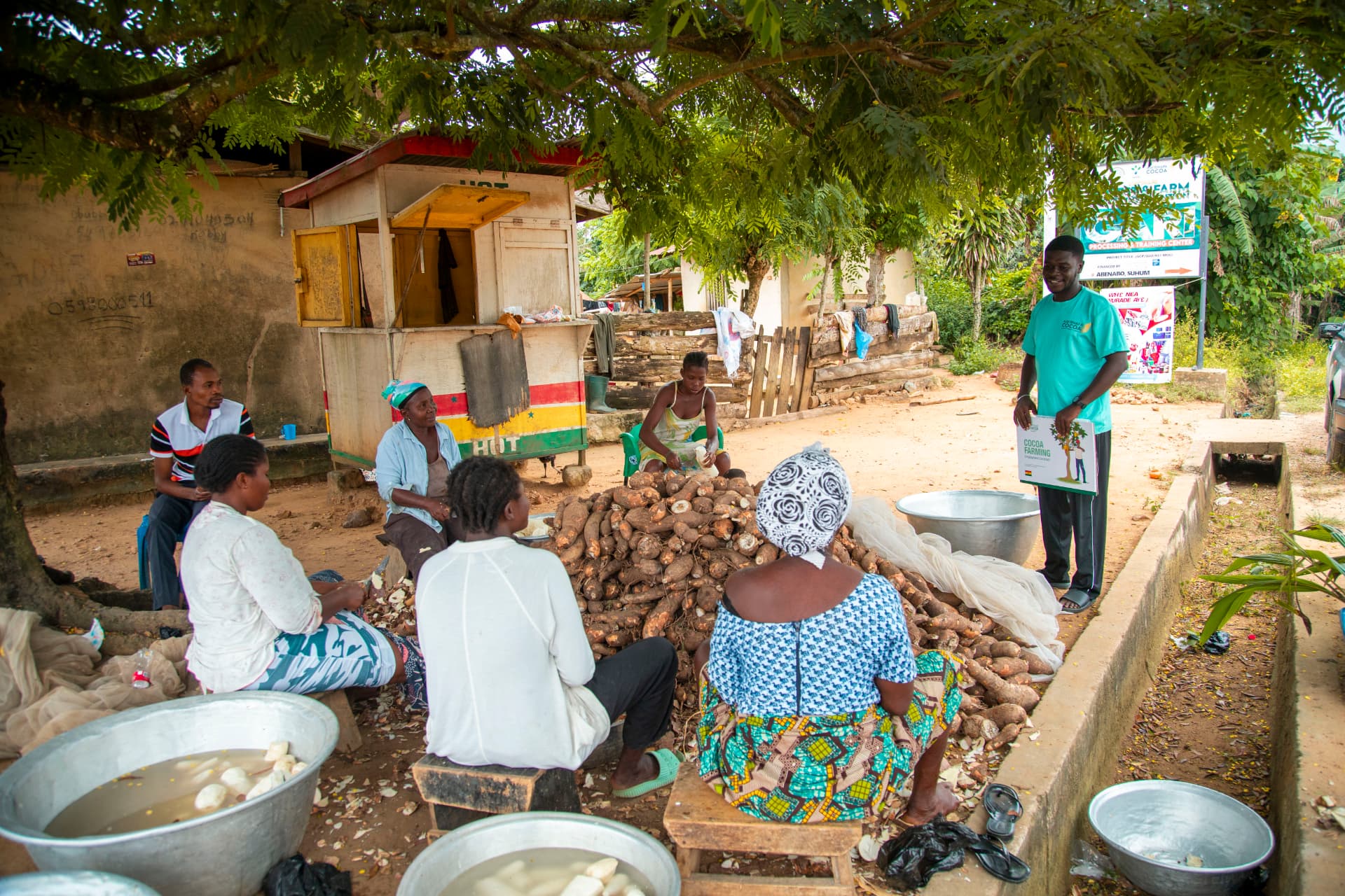 Women members peeling cassava at the Asetenapa Gari Processing & Training Centre in Abenabo, Suhum
